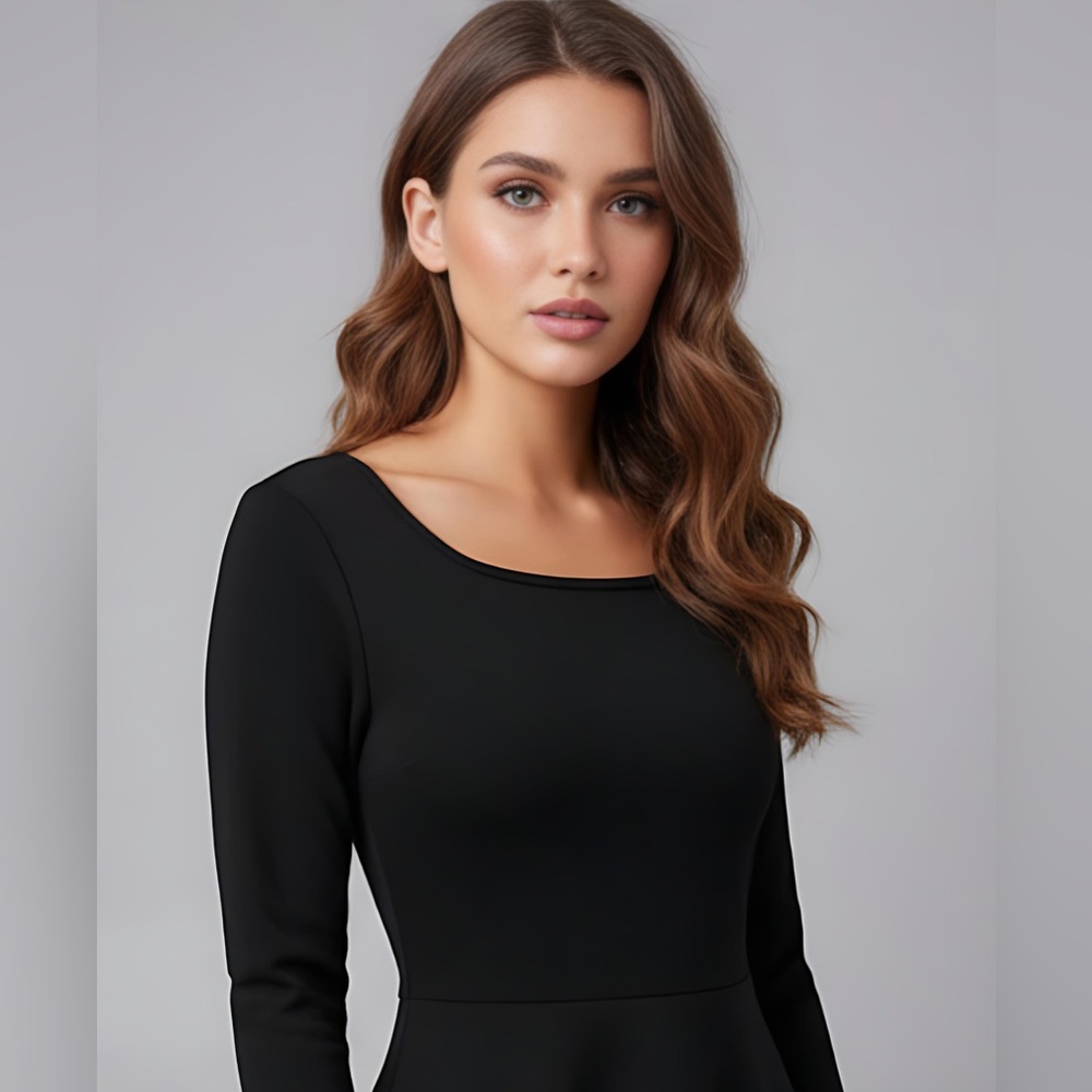 Black Mesh Insert Flare Hem Dress - Picture 2 of 9